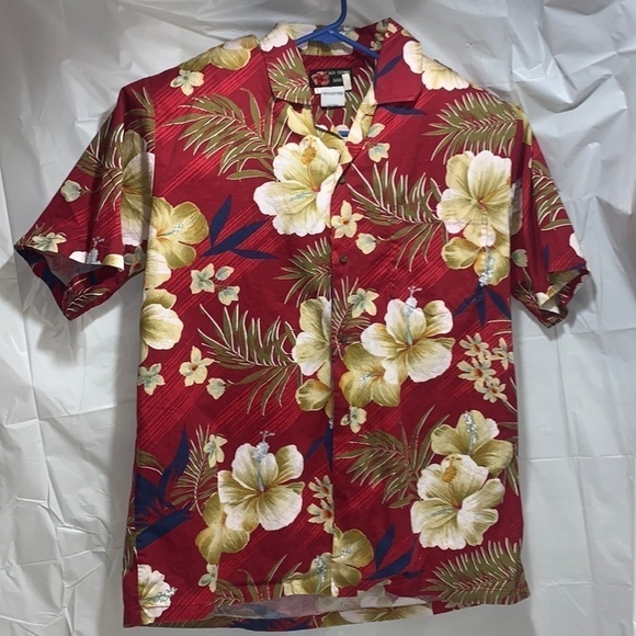 Ali’i Fashions Hawaii Men’s Short Sleeve Button Down Shirt Red W/ Floral Size L - Picture 2 of 4